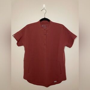 Figs Technical Collection Short Sleeve Button Top, Dark Cherry, Size XS, NWOT